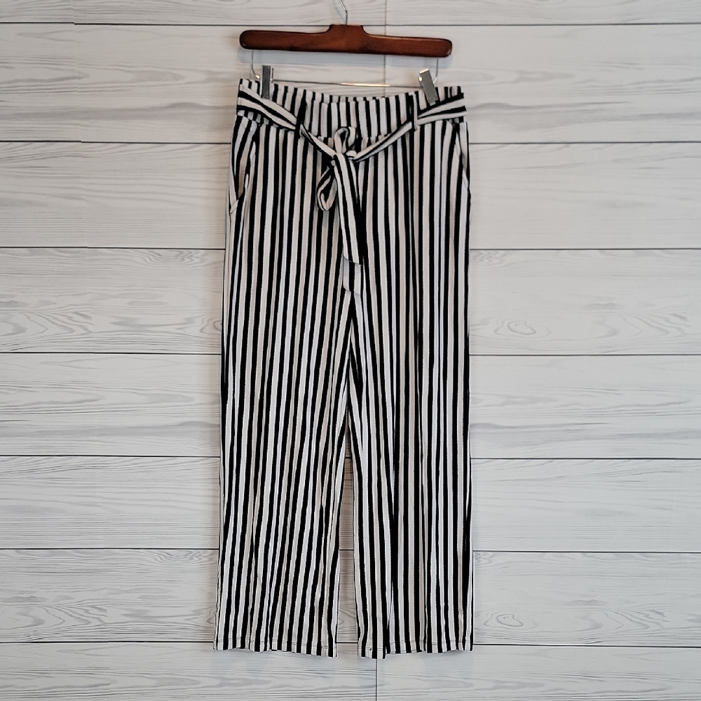 AnyBody Striped Black and White Palazzo Ankle Pants Womens Size S
